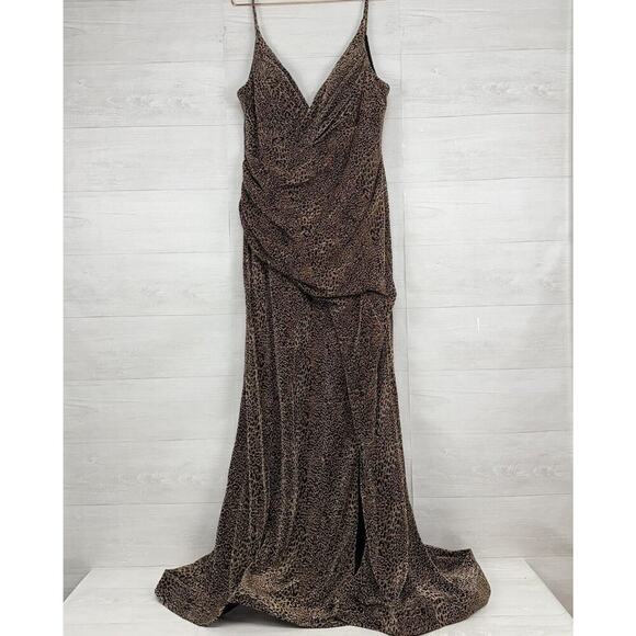 Cinderella Divine Long Gown Formal Wear Size 20 Leopard Print Sparkling V Neck - Picture 2 of 15